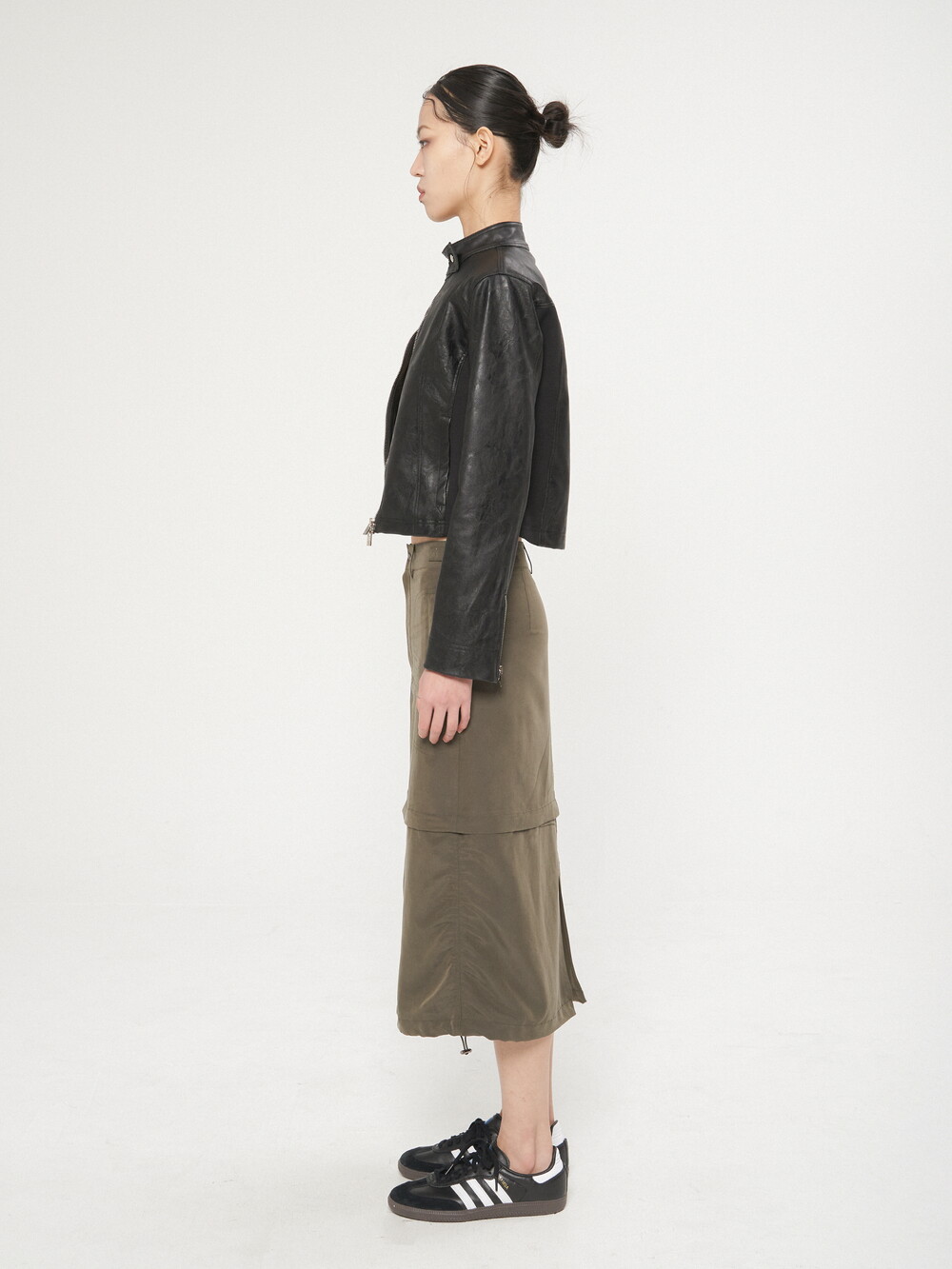 SIDE PANEL LEATHER JACKET, BLACK