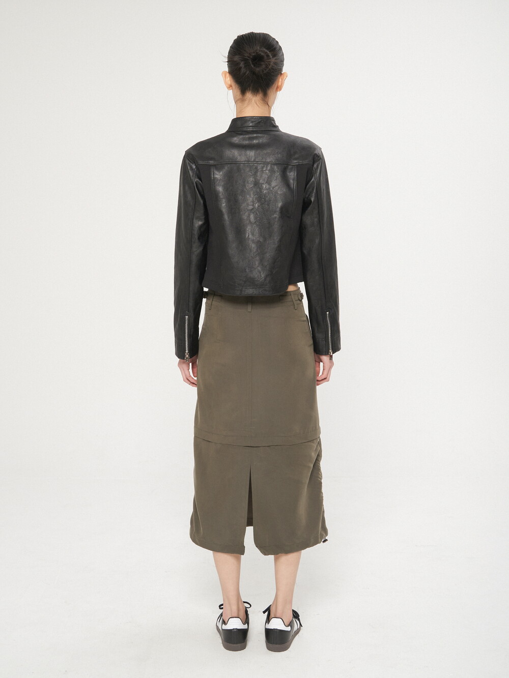 SIDE PANEL LEATHER JACKET, BLACK