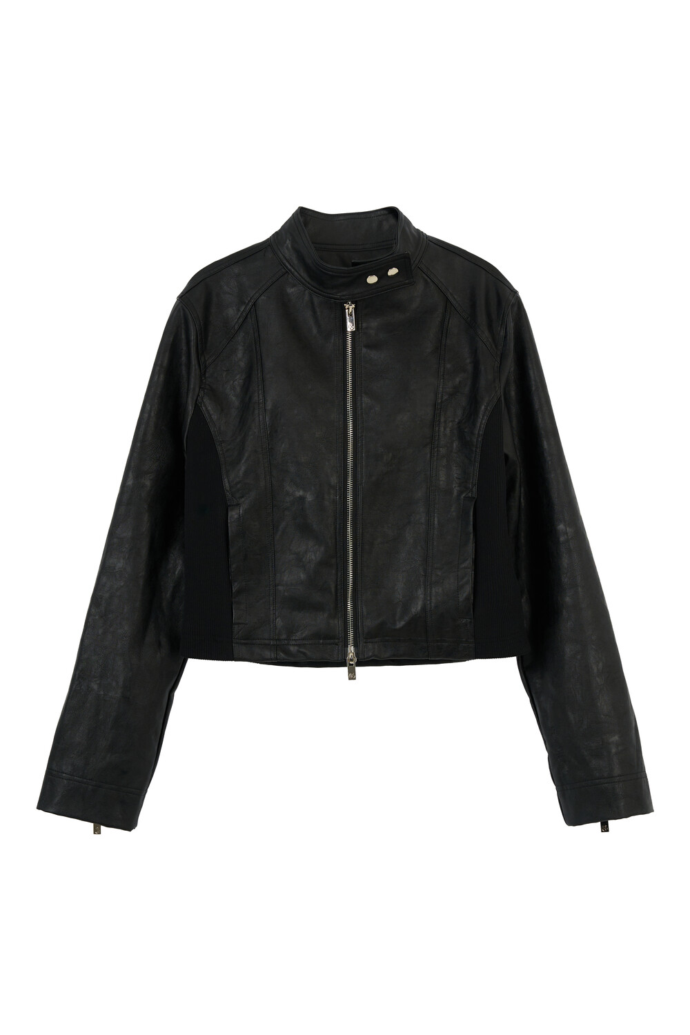 SIDE PANEL LEATHER JACKET, BLACK