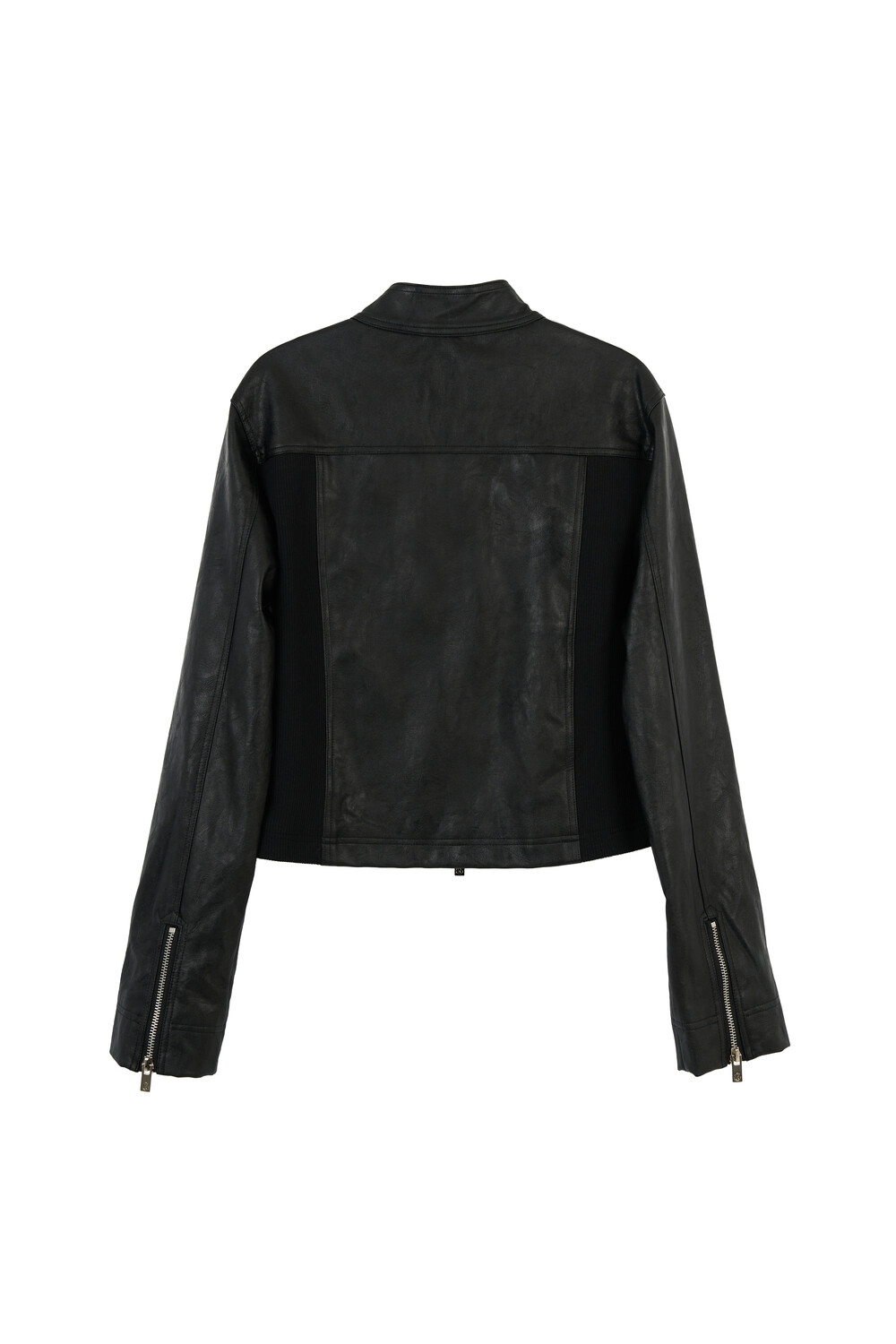SIDE PANEL LEATHER JACKET, BLACK