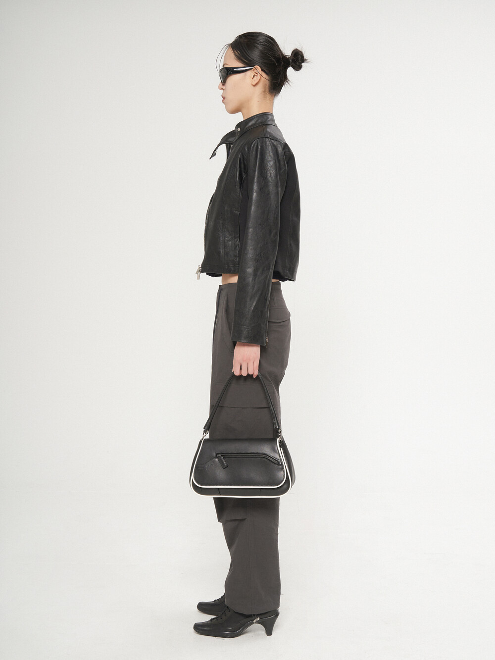 SIDE PANEL LEATHER JACKET, BLACK