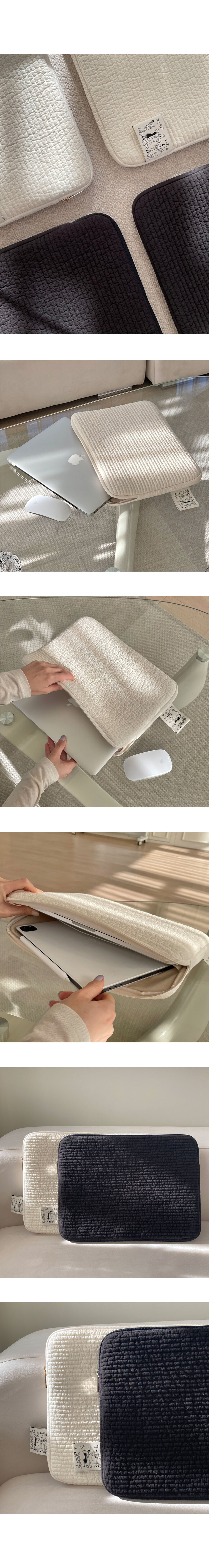 Quilted Laptop ポーチ (Vanilla) - パソコンバック・PCケース - コットン・麻 ホワイト