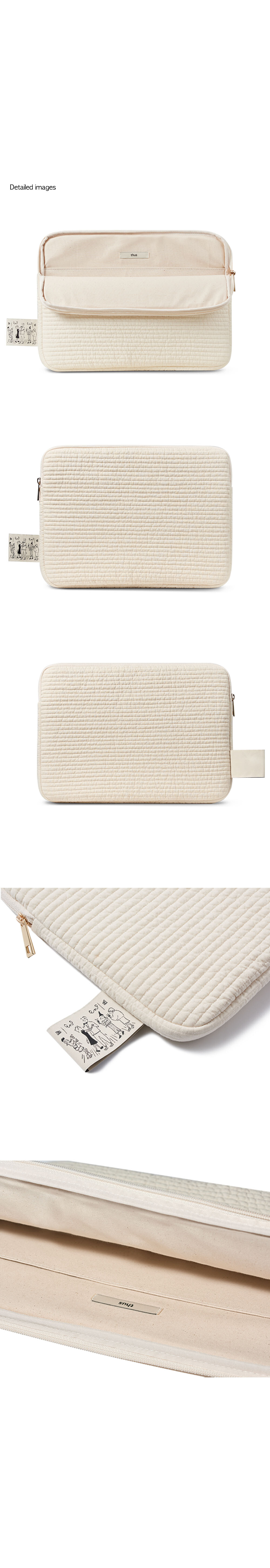 Quilted Laptop ポーチ (Vanilla) - パソコンバック・PCケース - コットン・麻 ホワイト