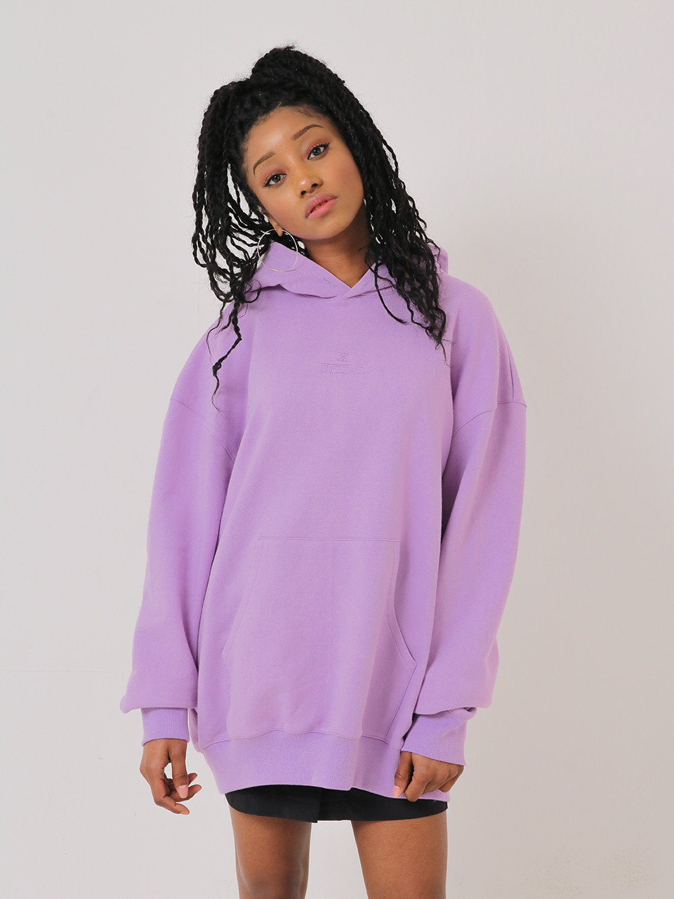 ☆L.E.E.Y☆LOGO PRINT CROP HOODIE PURPLE (Leey/パーカー・フーディ