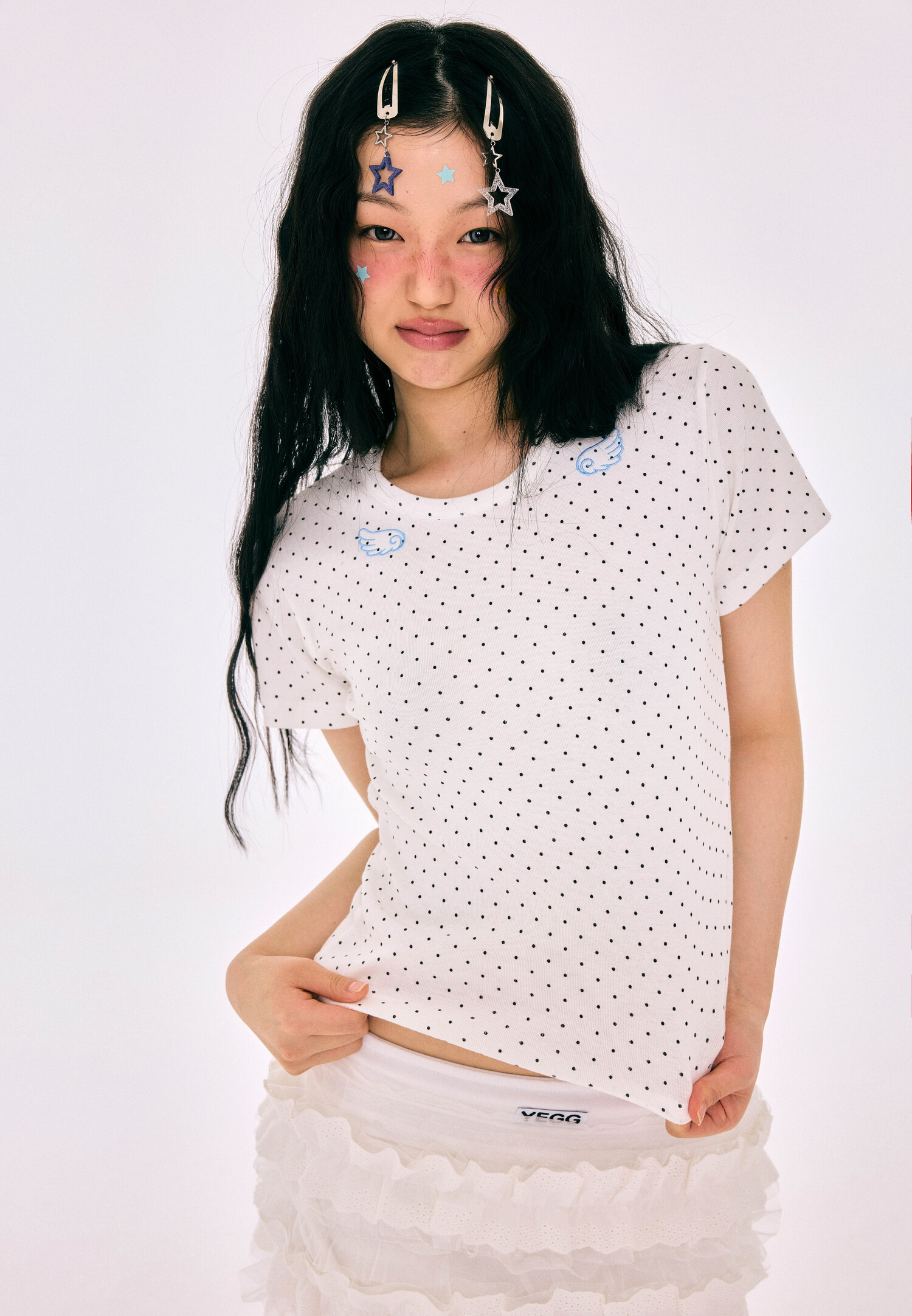 【YEGG】韓国人気新作★ Dot Wing Baby Tee 예그 도트 윙 베이비 티 네이비 | YEGG | KREAM