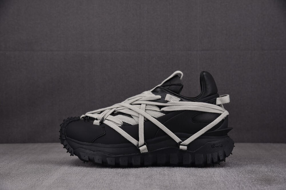 Moncler x Rick Owens Trailgrip Megalace Leather Sneakers Black