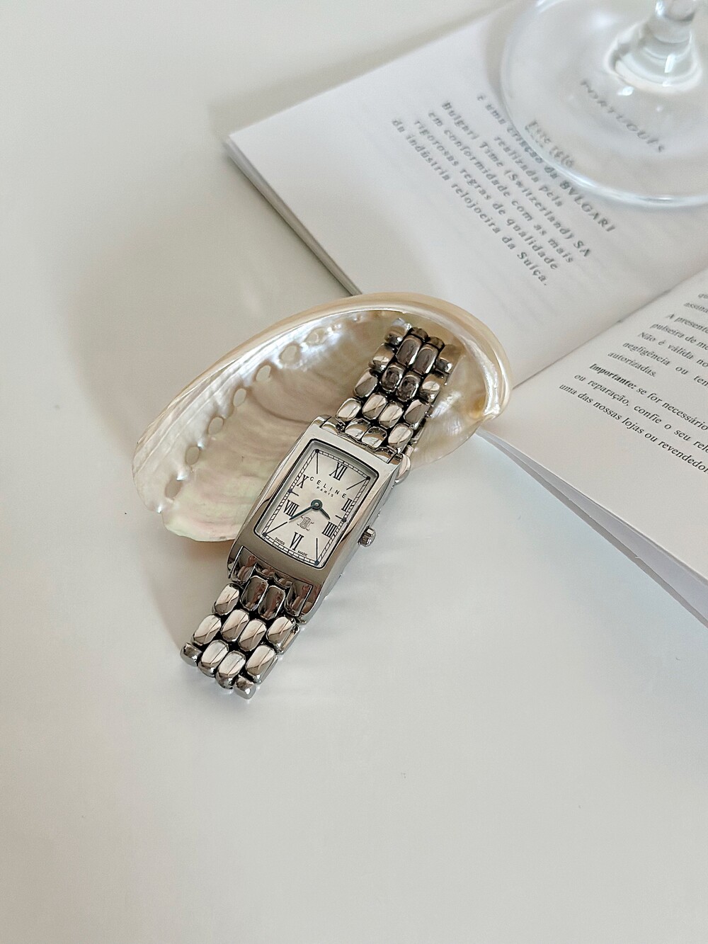 CELINE triomphe white shell watch
