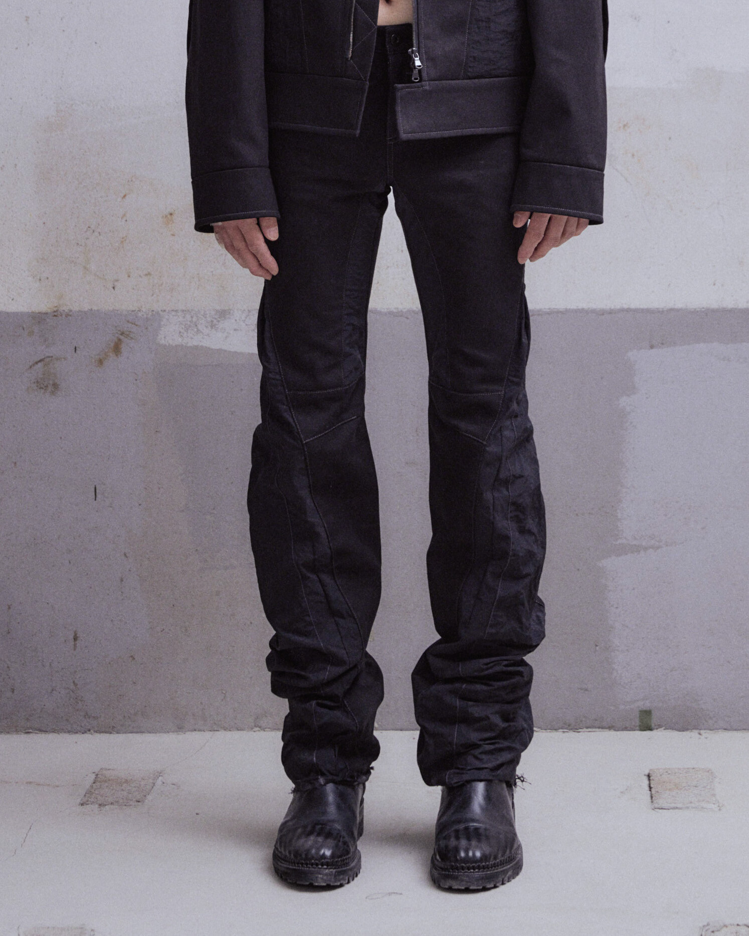 CARNET-ARCHIVE EXCAVATED HUMAN SHELL DENIM PANTS / FILMED BLK 