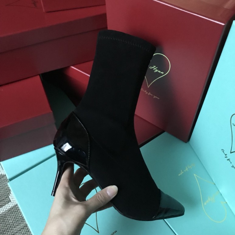 stretch flat cleated sole sock boots