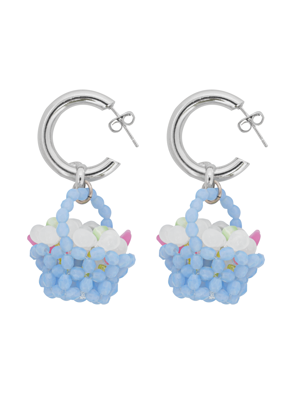 Flower Basket Beads Earrings (Baby Blue)