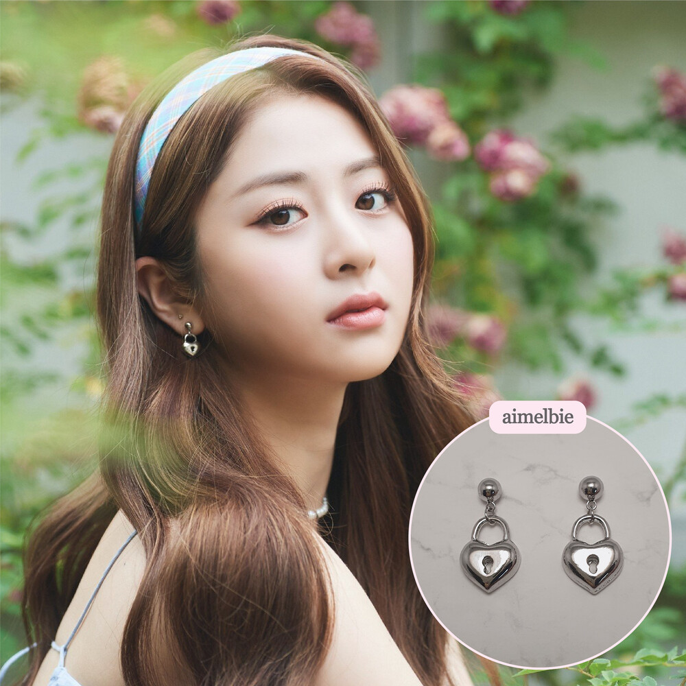 Silver Heart Lock Earrings (르세라핌 허윤진 착용)