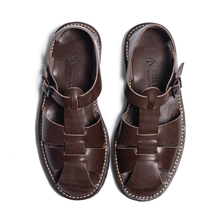 NIGEL CABOURN Leather Gurkha Sandal Dk.Brown