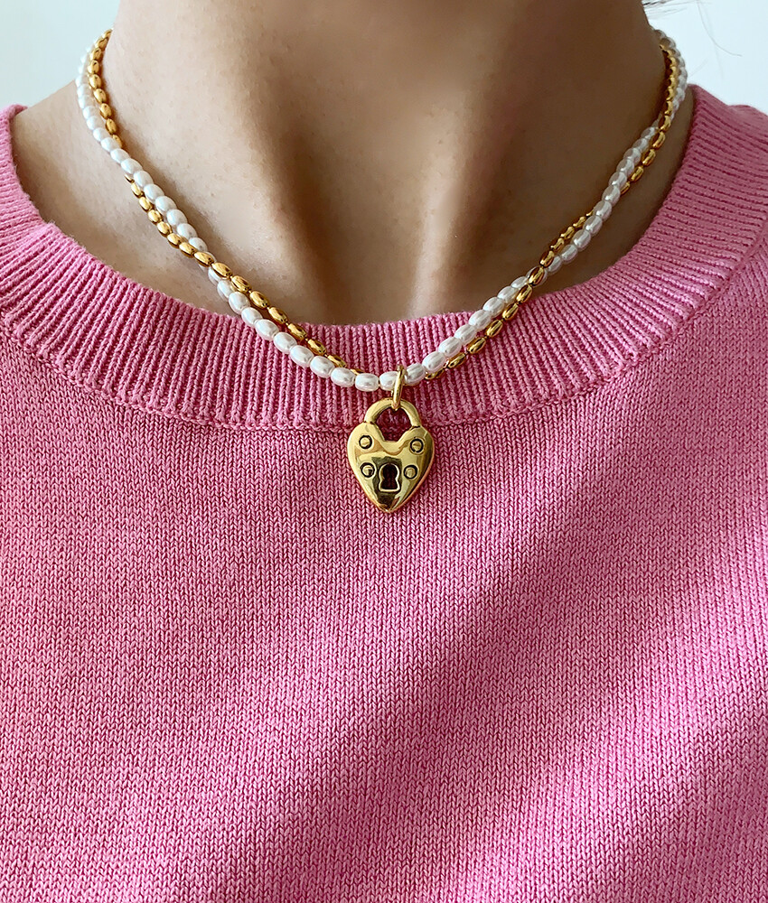 MUKTANK×SUN HUNTERDouble-layer lace heart lock necklace