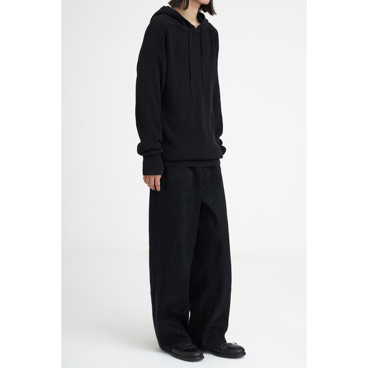 RIBBED YOKE KNIT HOODIE 2.0 (Black)