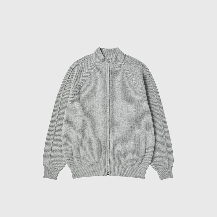 LINE MOCK NECK 2WAY KNIT ZIP-UP (Cloud grey)