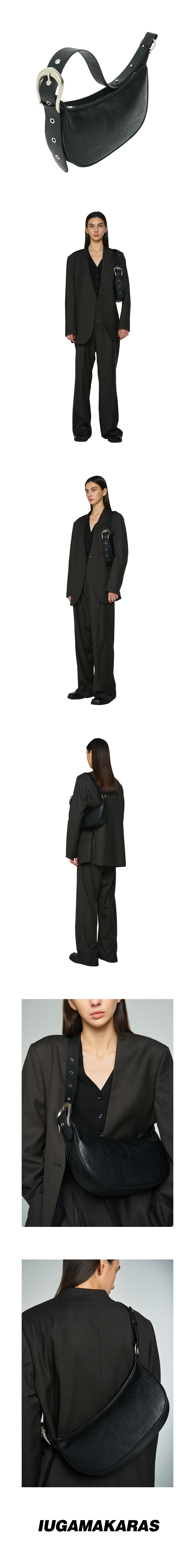 H-Buckle Soft Leather Hobo Bag (black)