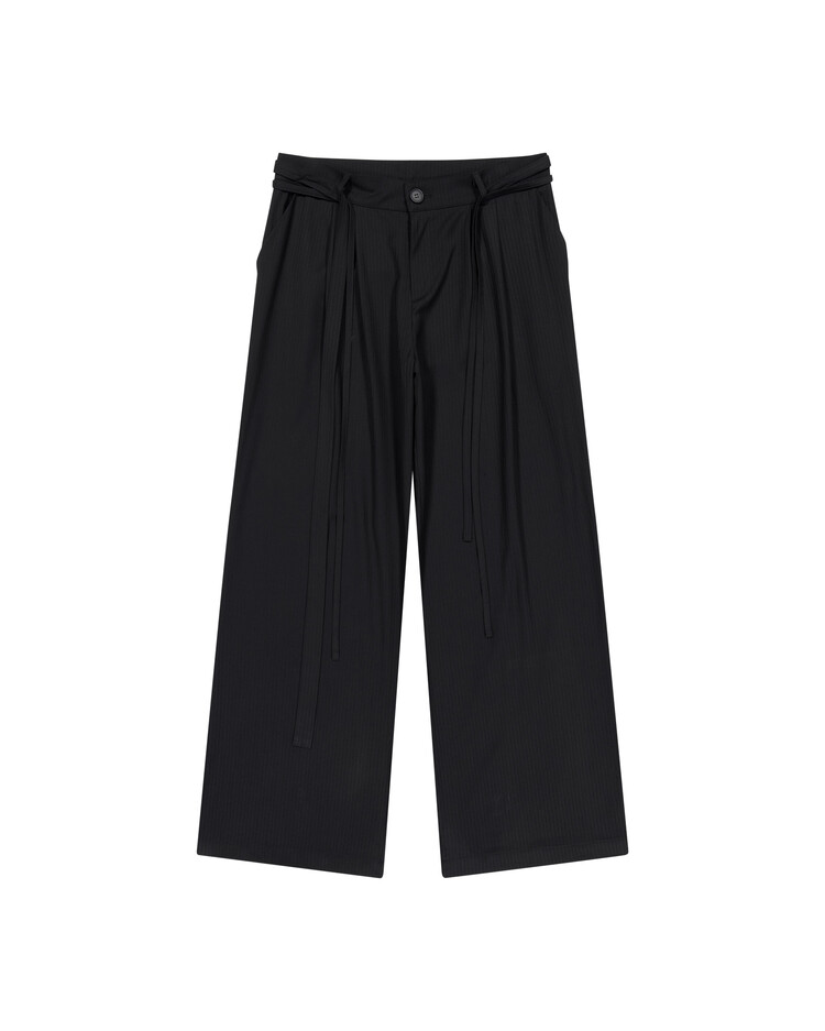Belted Striped Trousers (Black)