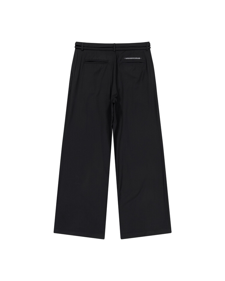 【IUGAMAKARAS】BELTED STRIPED TROUSERS Belted Striped Trousers (Black)