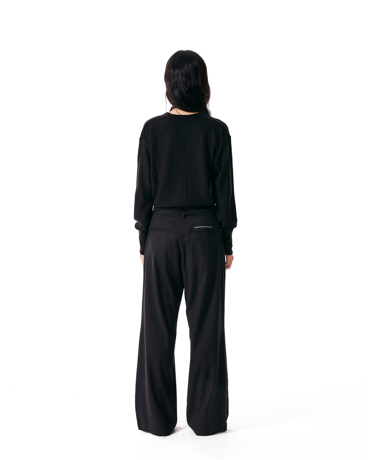 Belted Striped Trousers (Black)