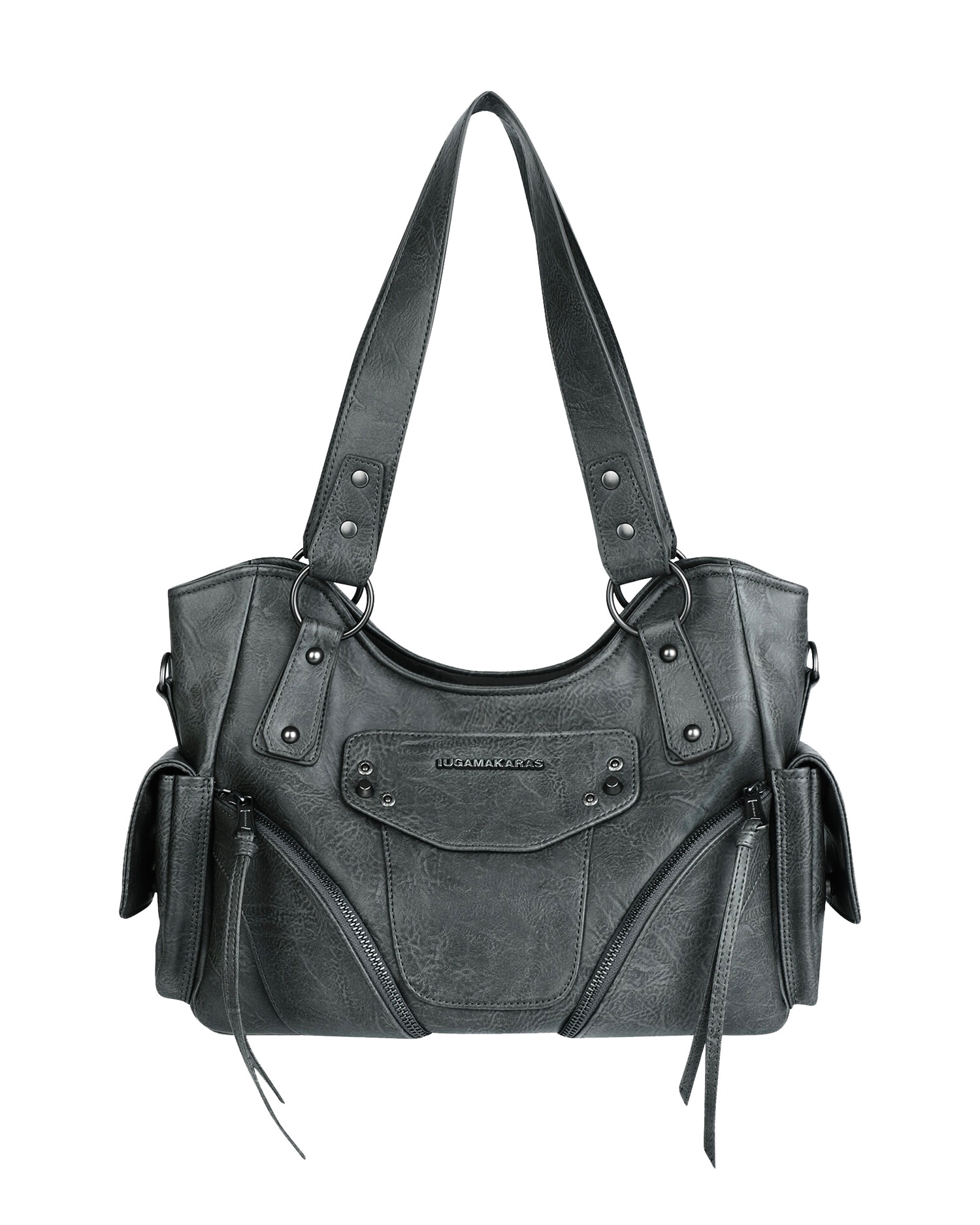 PNF x IUGA] Studded Leather Shoulder Bag (Ash Gray)