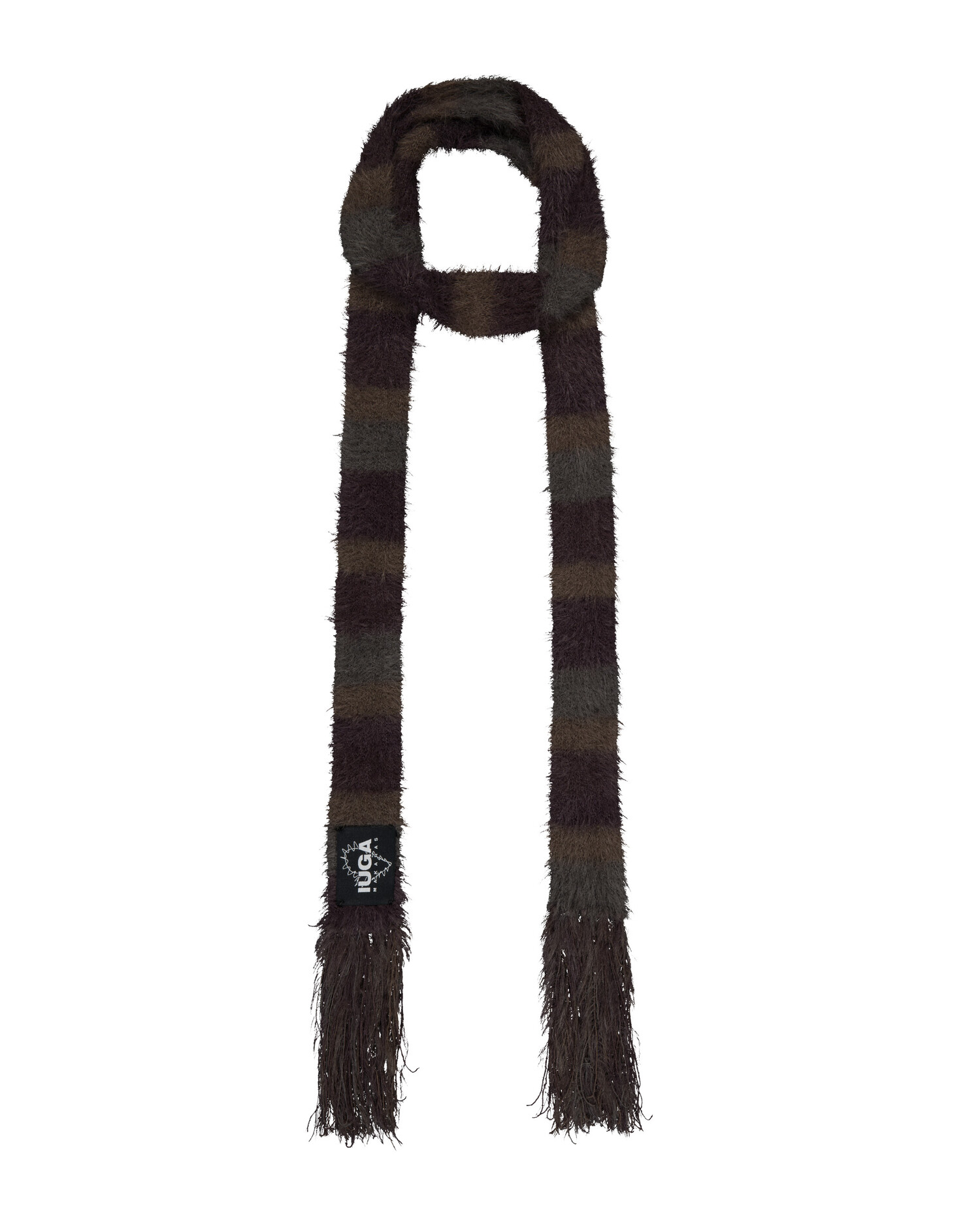 ◇IUGAMAKARAS◇ Striped Hairy Skinny Muffler (Brown) Striped Hairy Skinny Muffler (Brown)
