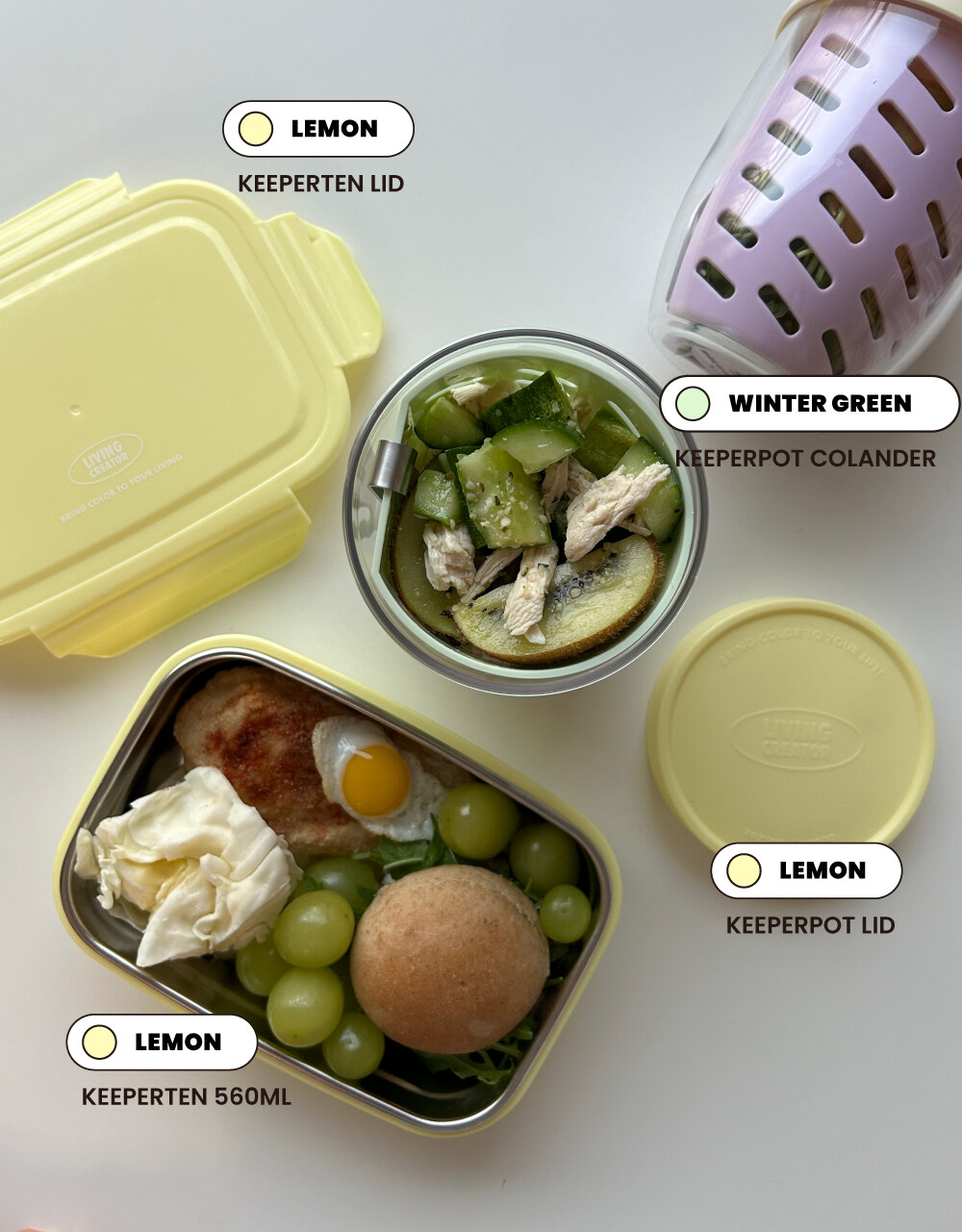 지켜팟 지켜텐 파스텔컬러 다이어트 식단을 담을 수 있는 야채와 과일 보관용기