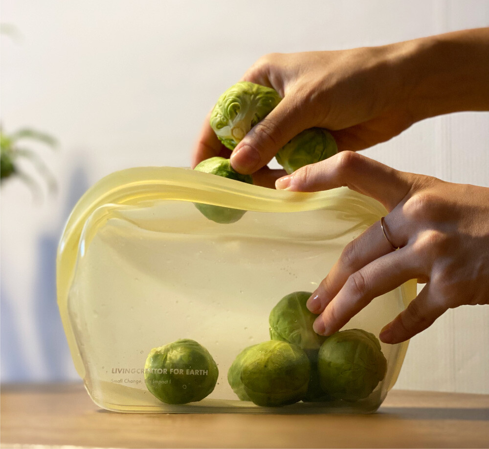 지켜백 1000ml 올리브 큰 야채 및 남은 야채 소분하기 좋은 실리콘 지퍼백