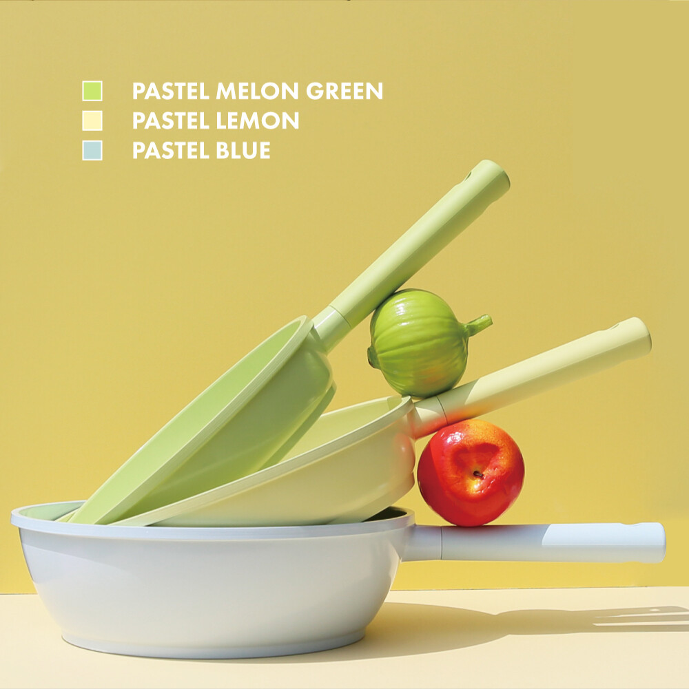 요리요리 2L, 3.1L, 4.4L 파스텔 멜론그린 파스텔 레몬, 파스텔 블루 / 세 가지 파스텔 컬러의 고급 세라믹 쿡웨어