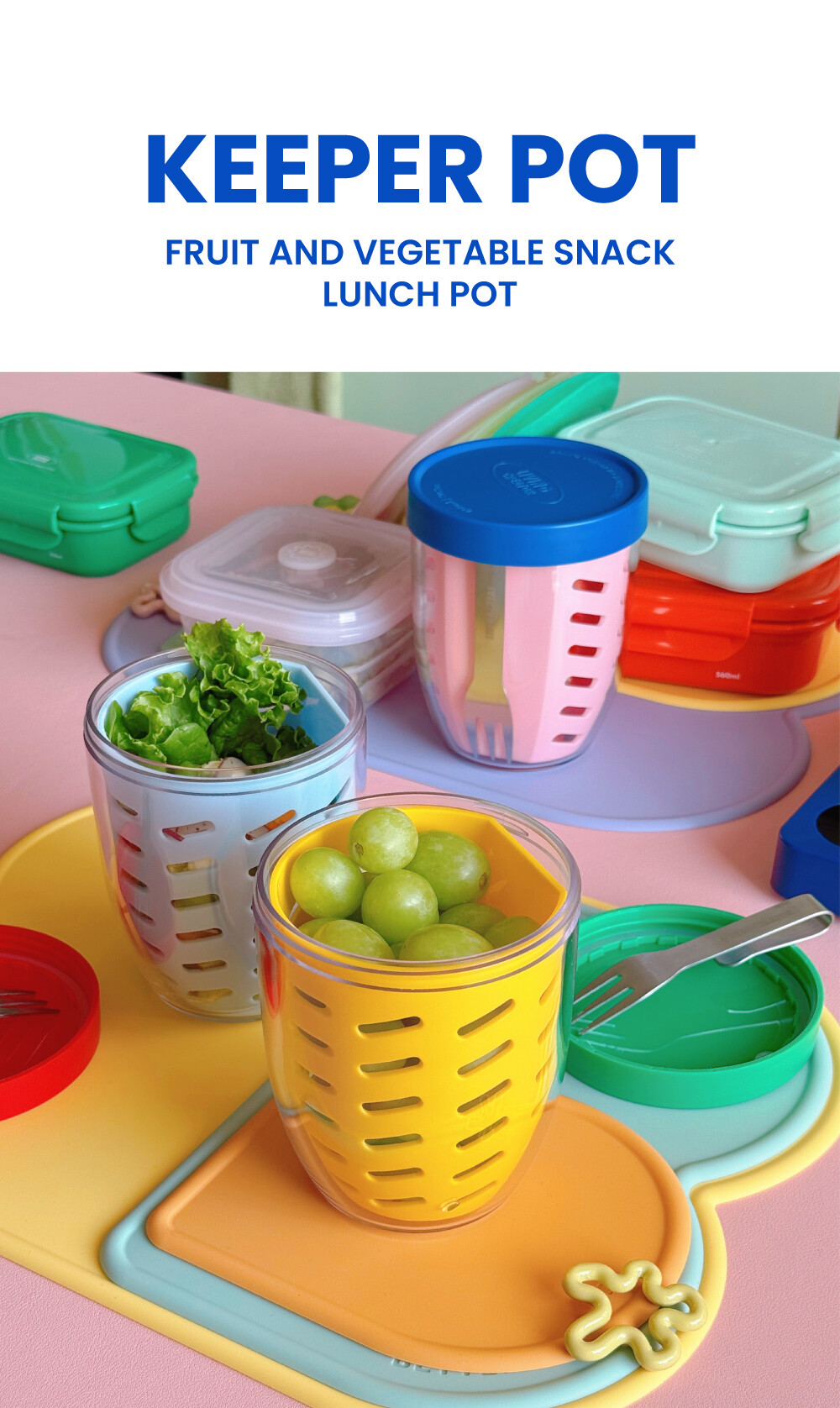 지켜팟 600ml 스프링컬러 운동하러 갈 때 휴대하여 가져갈 수 있는 컬러풀한 과일 보관용기