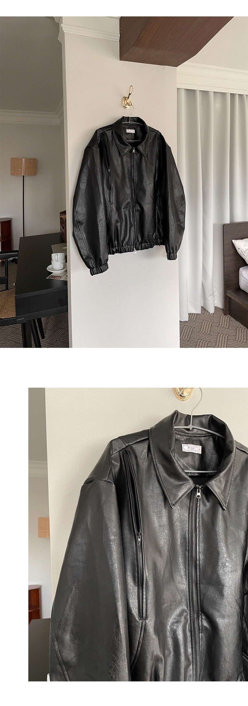 double zipper vegan leatehr jacket