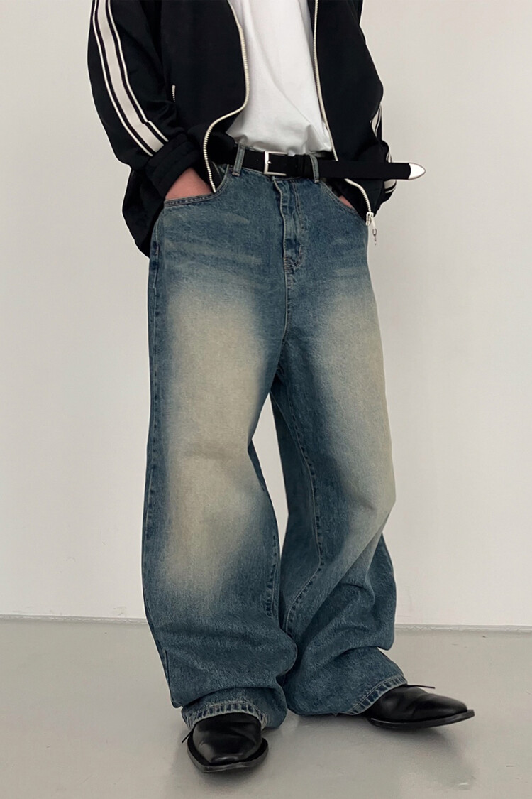 tin washed wide denim pants