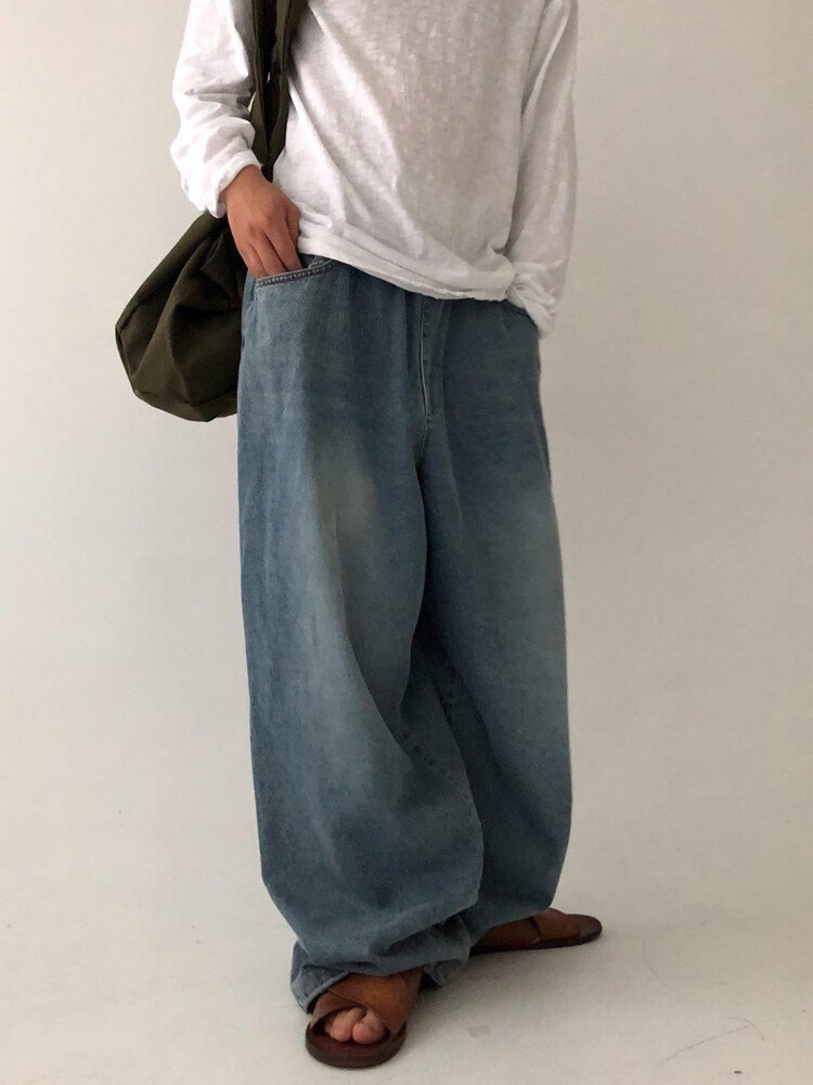 cat washed banding denim pants