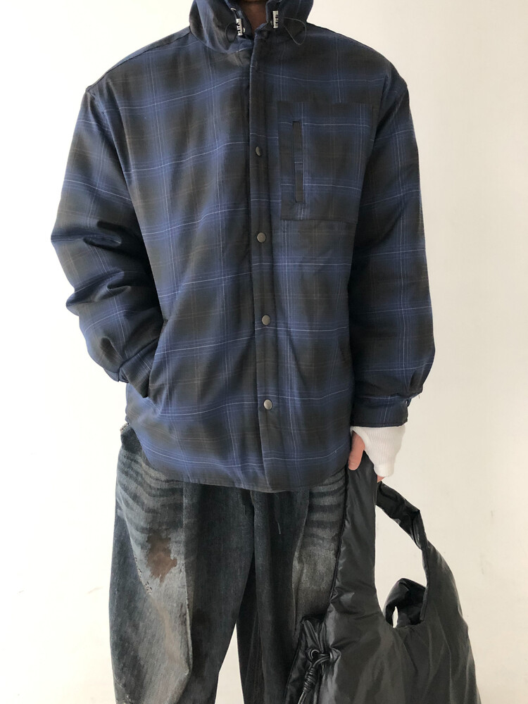 check hood padded jumper