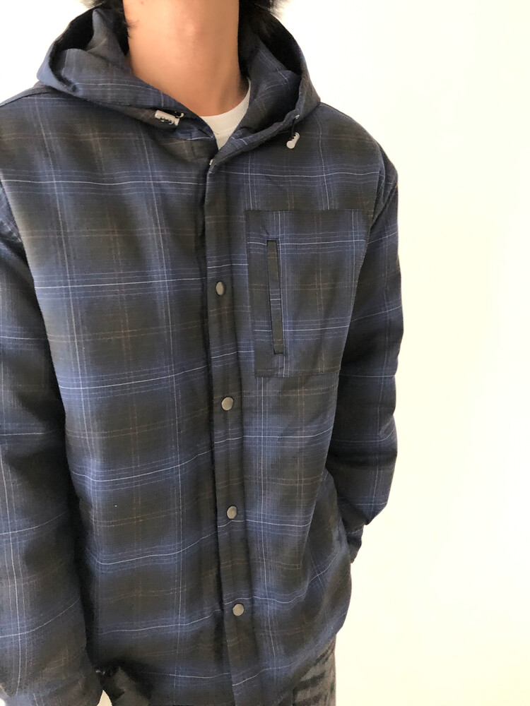 【BAON】Dokoku Check String Padded Jumper check hood padded jumper