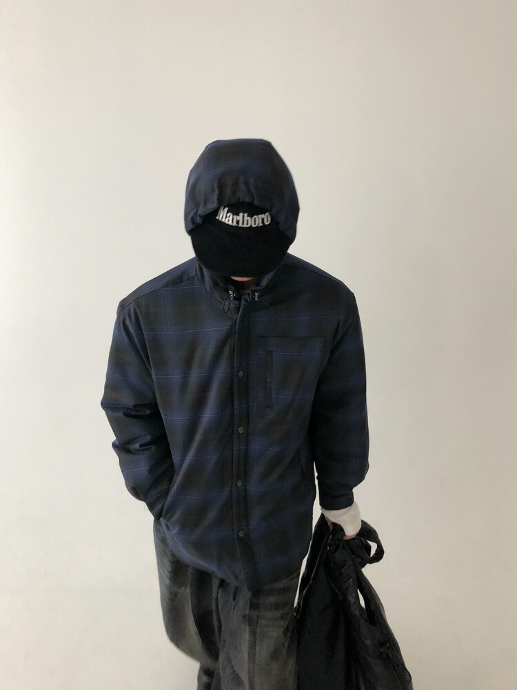 【BAON】Dokoku Check String Padded Jumper check hood padded jumper