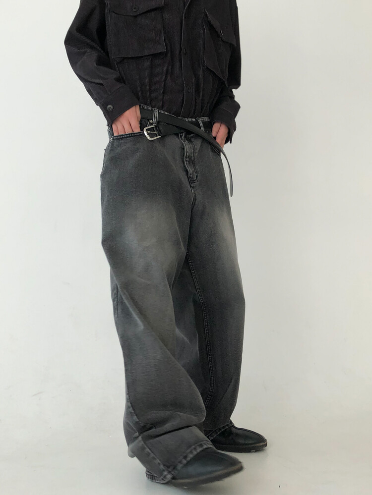 【MODERNIF】Sand brush wide denim pants modernif (モダンイフ) - サンドブラッシュワイドデニムパンツ