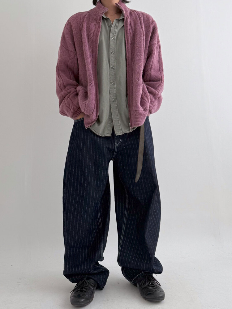 stripe balloon denim pants