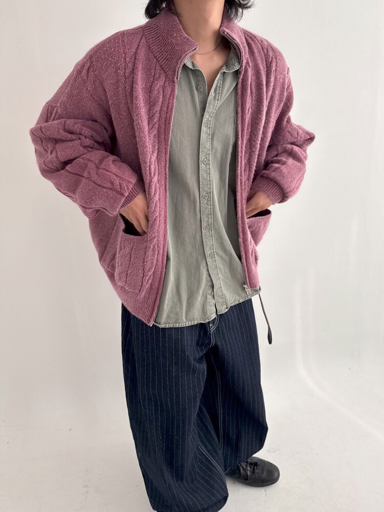 stripe balloon denim pants