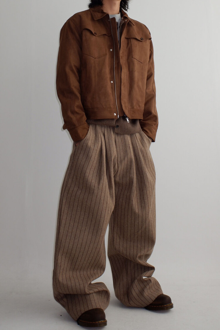 stripe two tuck wide pants (wool)