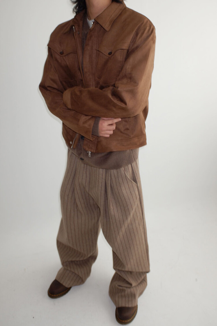 【ANGLAN】Stripe Two Tuck Wide Pants Banding Striped Wide Pants CU426 - Acubi style | LEWKIN