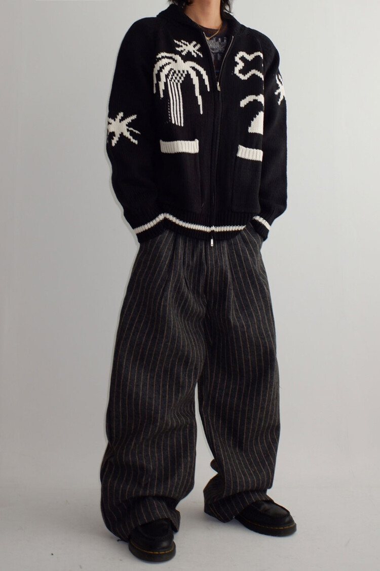 stripe two tuck wide pants (wool)