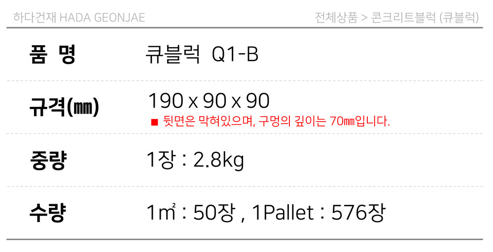 디자인 콘크리트블럭 담장벽돌 Q1-B / 하다건재 큐블럭