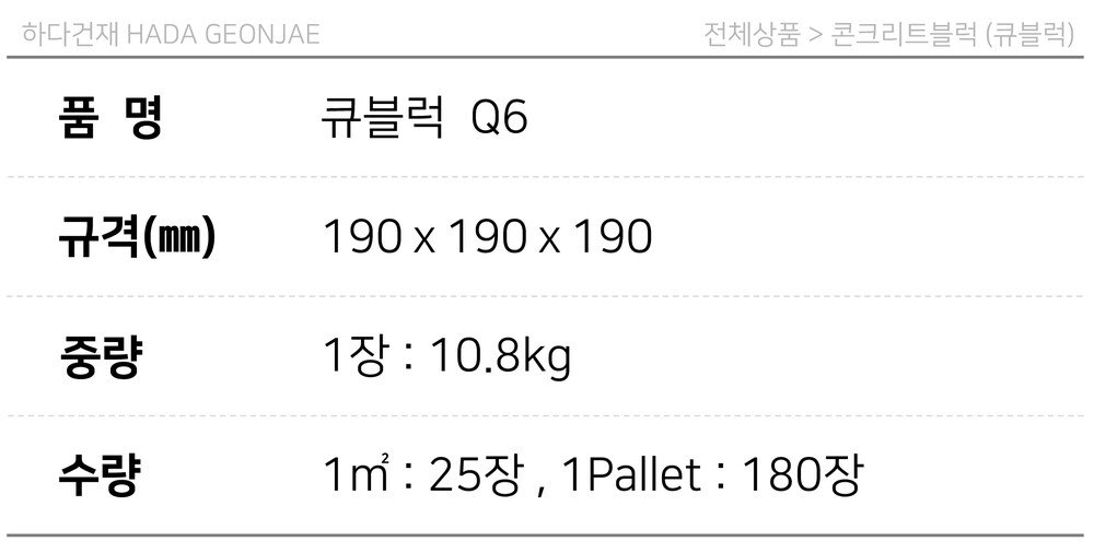 디자인블럭 콘크리트블럭 담장벽돌 Q6 / 하다건재 큐블럭