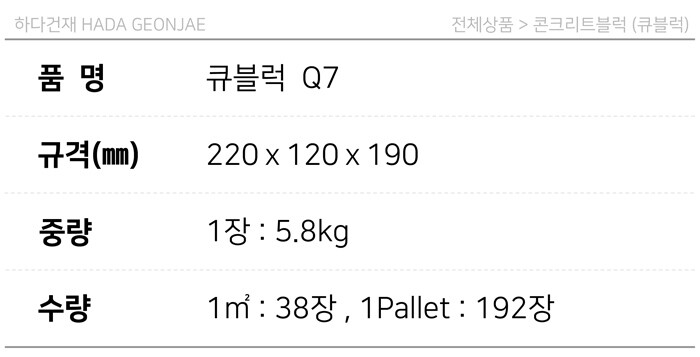 디자인블럭 콘크리트블럭 담장벽돌 Q7 / 하다건재 큐블럭