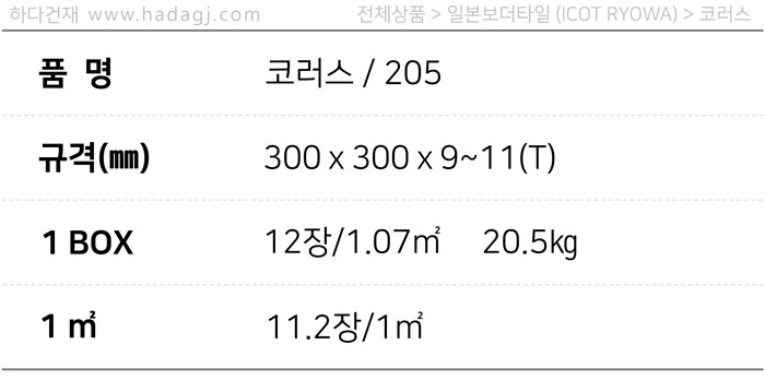 아이코트료와 코러스타일 205 / 하다건재 일본타일 아이콧료와 ICOTRYOWA