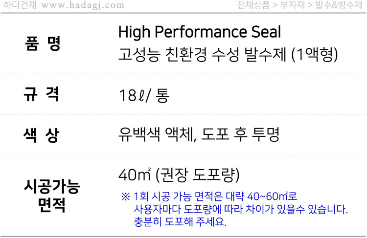 하이퍼포먼스씰 뿌리는 침투성 수성 발수제 High Performance Seal / 하다건재