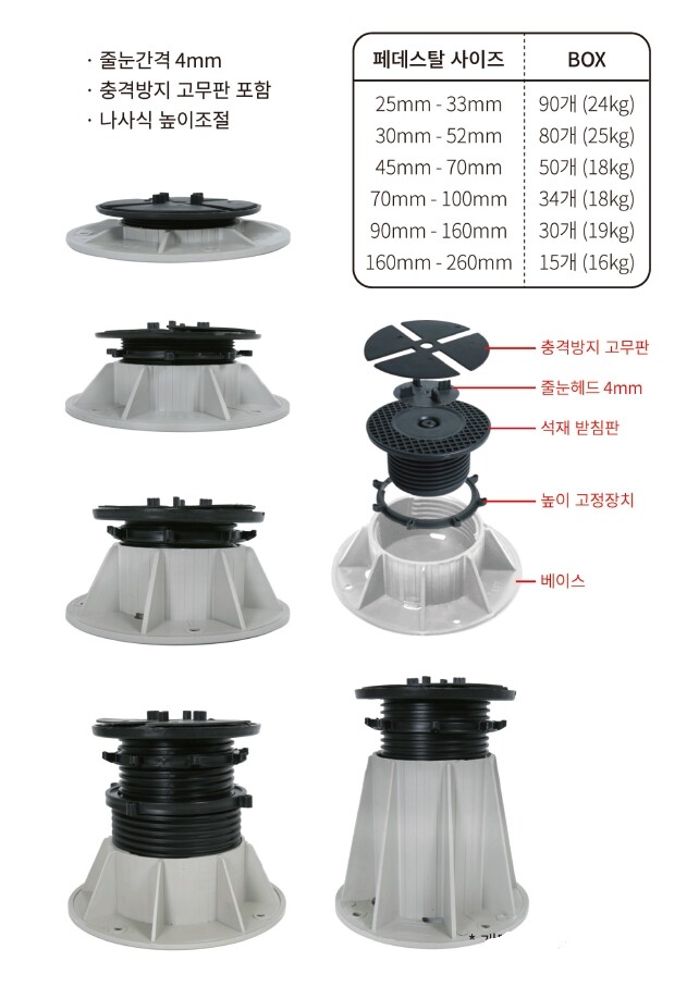 포세린타일 높이조절가능 페데스탈 하다건재