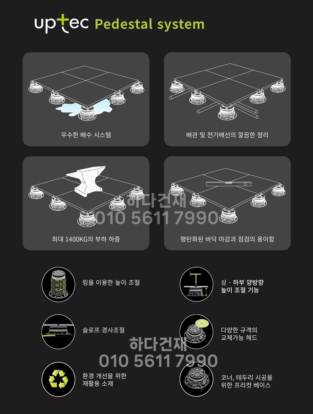 페데스탈 이태리 업텍 UPTEC FX 바닥재 높이조절 레벨링/ 하다건재
