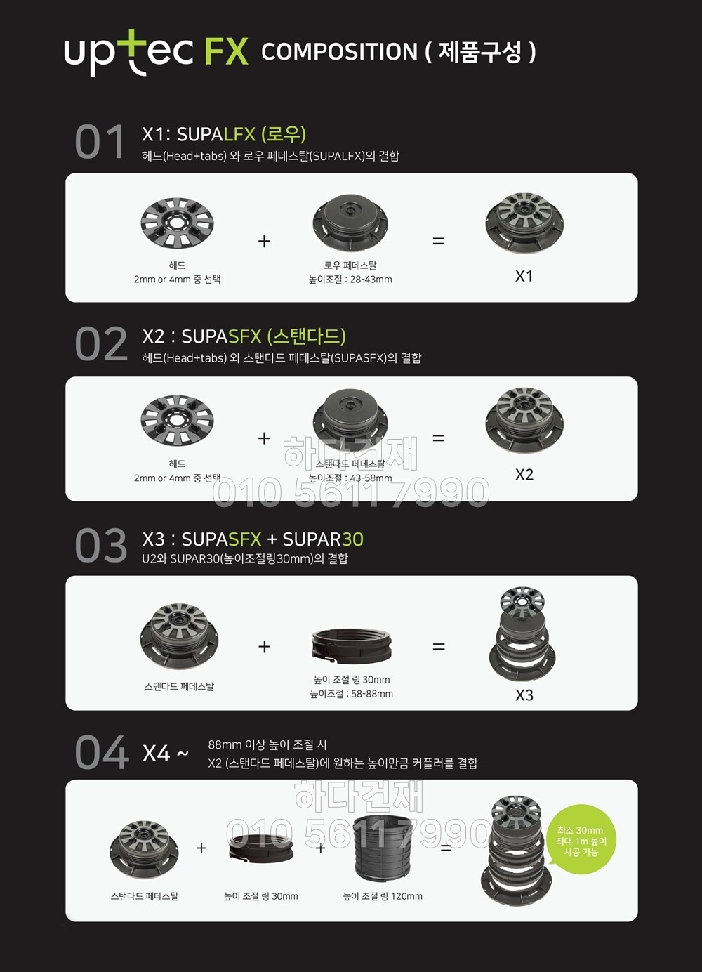 페데스탈 이태리 업텍 UPTEC FX 바닥재 높이조절 셀프레벨링 / 하다건재