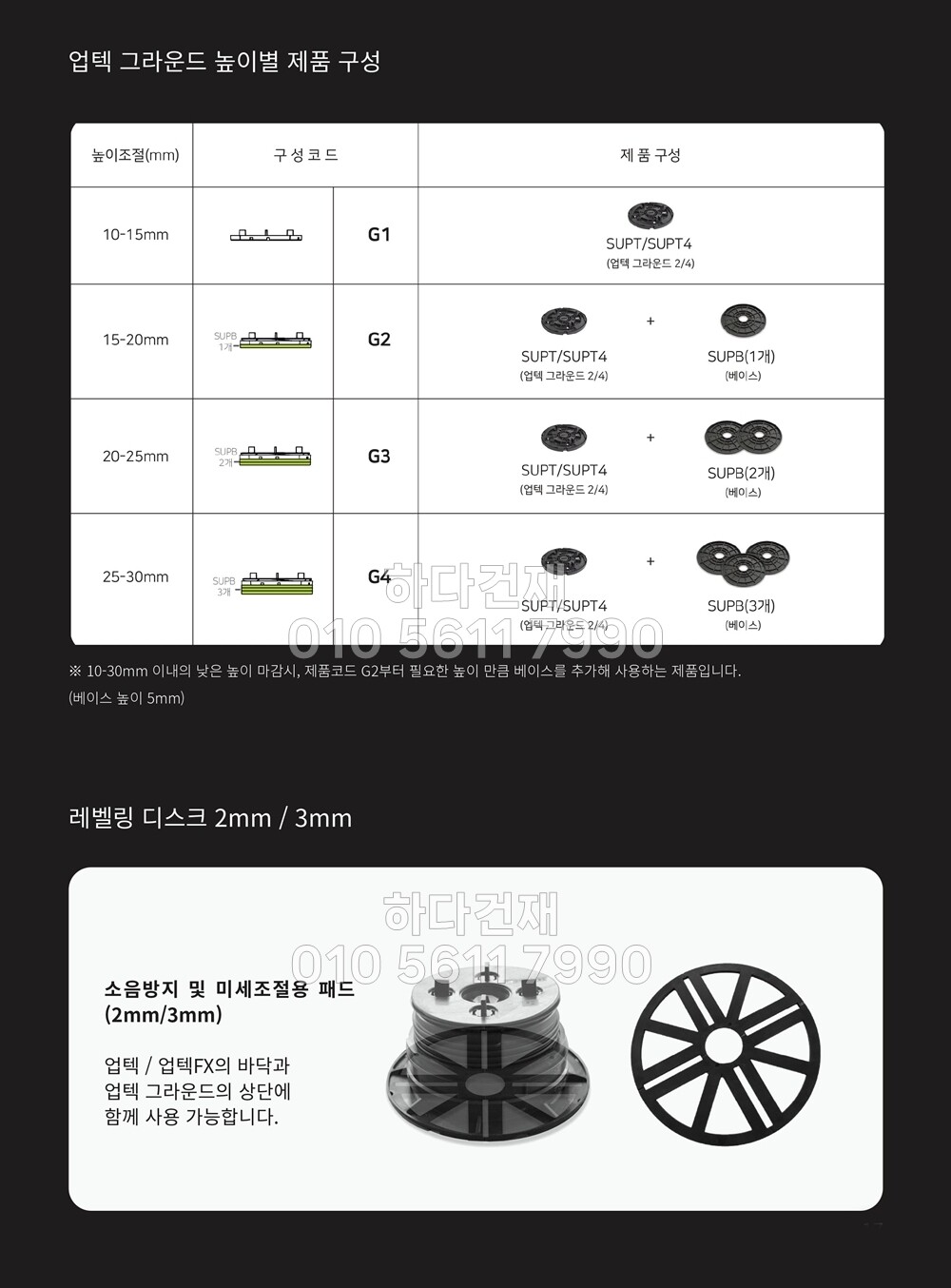 페데스탈 이태리 업텍 UPTEC FX 바닥재 높이조절 셀프레벨링 / 하다건재